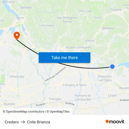 Credaro to Colle Brianza map