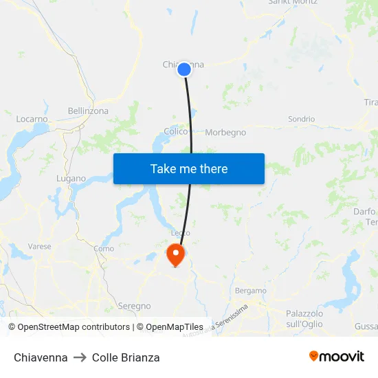 Chiavenna to Colle Brianza map