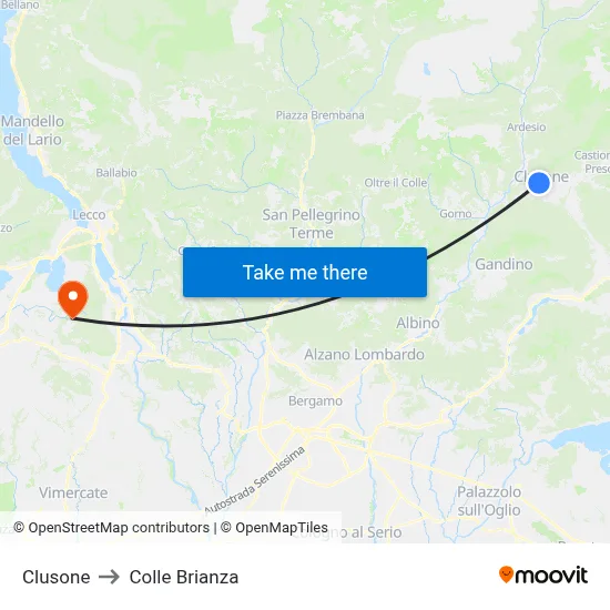 Clusone to Colle Brianza map