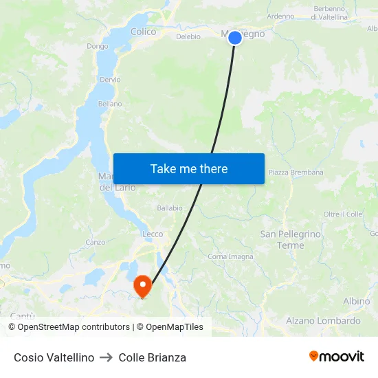 Cosio Valtellino to Colle Brianza map