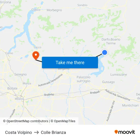 Costa Volpino to Colle Brianza map