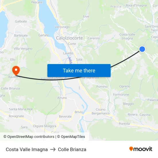 Costa Valle Imagna to Colle Brianza map