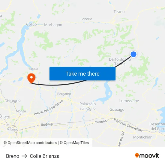 Breno to Colle Brianza map