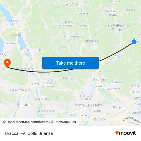 Bracca to Colle Brianza map
