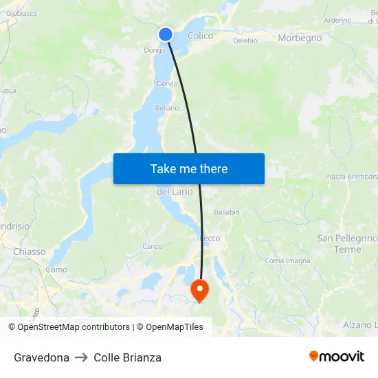Gravedona to Colle Brianza map