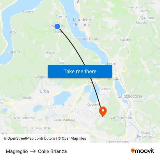 Magreglio to Colle Brianza map