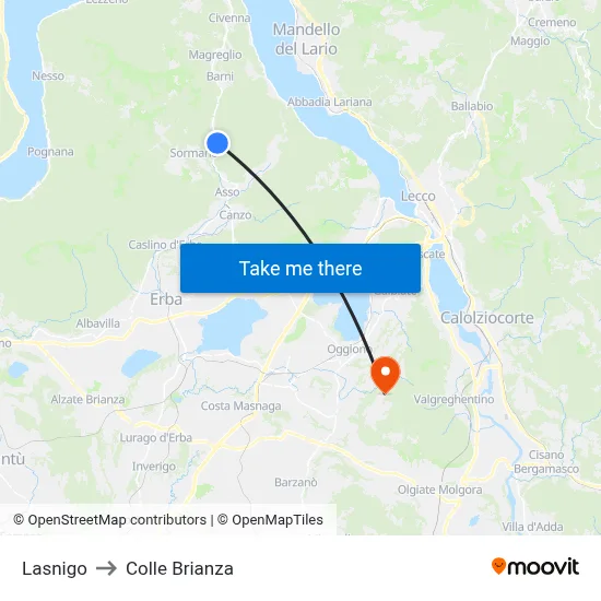 Lasnigo to Colle Brianza map