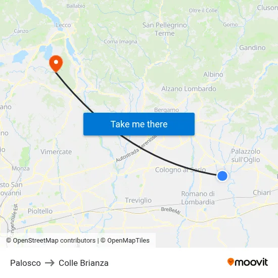 Palosco to Colle Brianza map