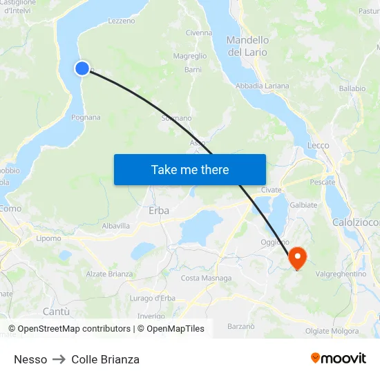 Nesso to Colle Brianza map