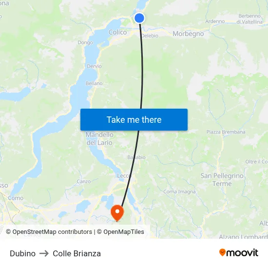 Dubino to Colle Brianza map