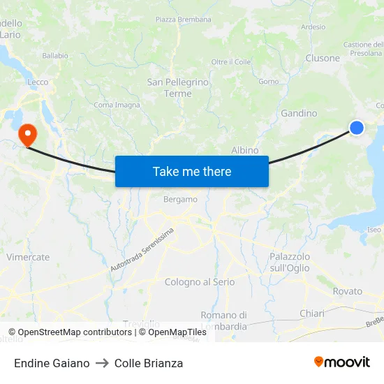 Endine Gaiano to Colle Brianza map