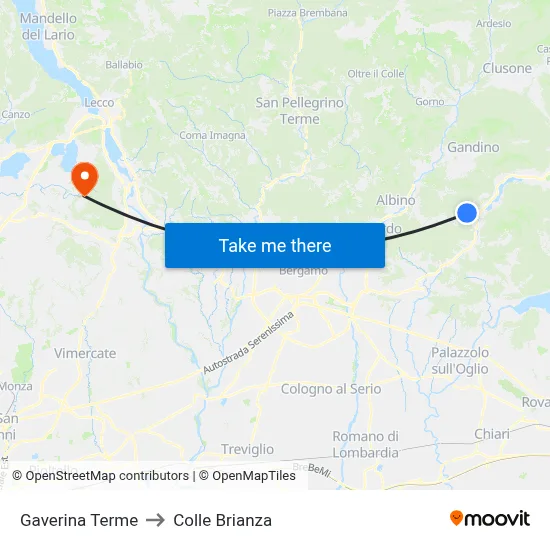 Gaverina Terme to Colle Brianza map