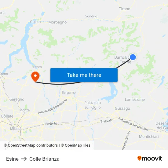 Esine to Colle Brianza map
