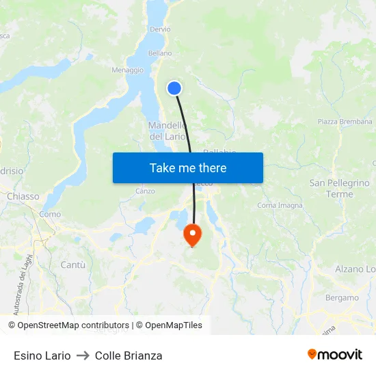 Esino Lario to Colle Brianza map