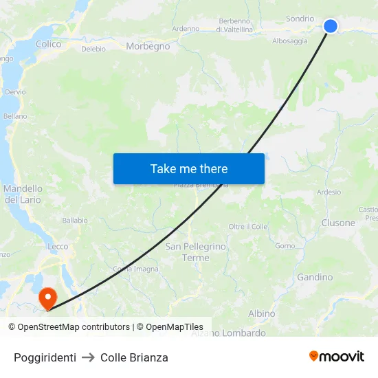 Poggiridenti to Colle Brianza map