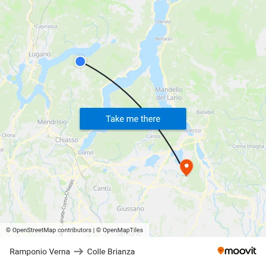 Ramponio Verna to Colle Brianza map