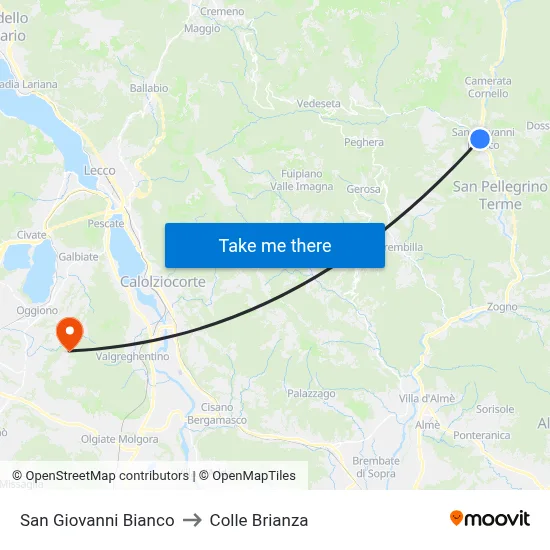 San Giovanni Bianco to Colle Brianza map