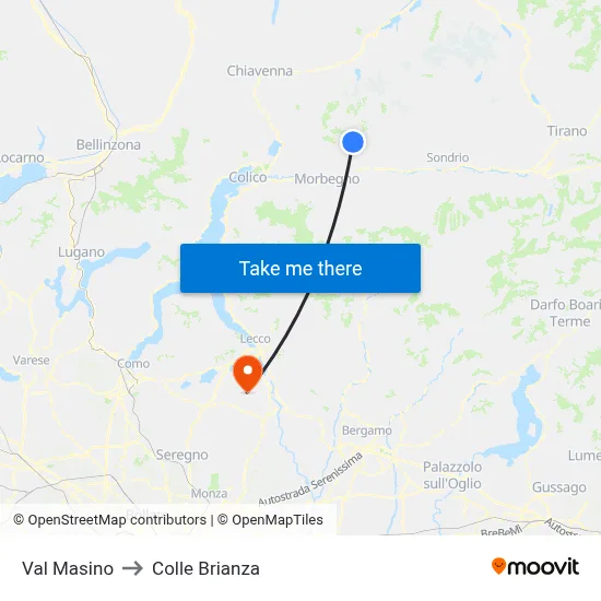 Val Masino to Colle Brianza map