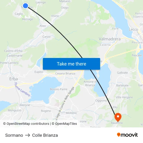 Sormano to Colle Brianza map