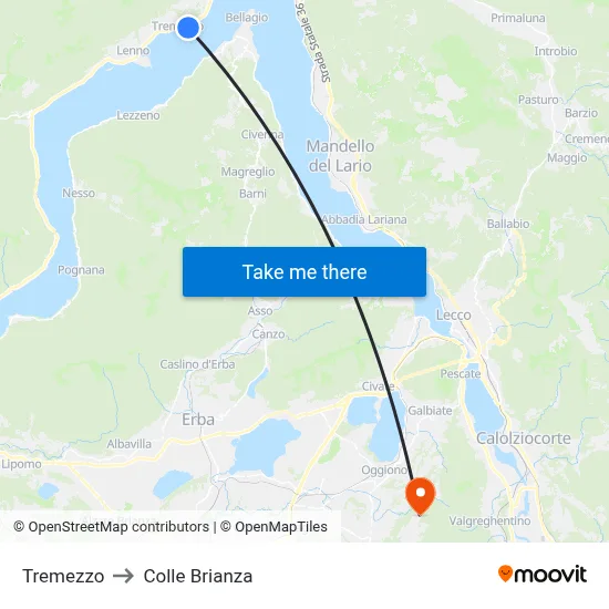 Tremezzo to Colle Brianza map