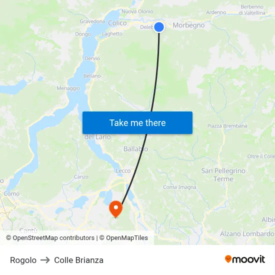 Rogolo to Colle Brianza map