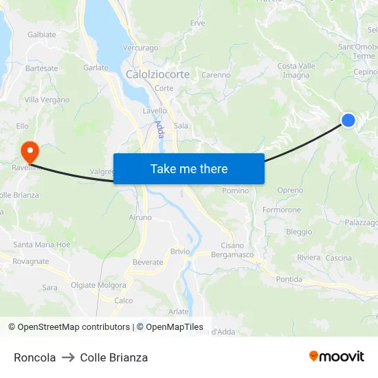 Roncola to Colle Brianza map