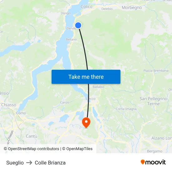 Sueglio to Colle Brianza map