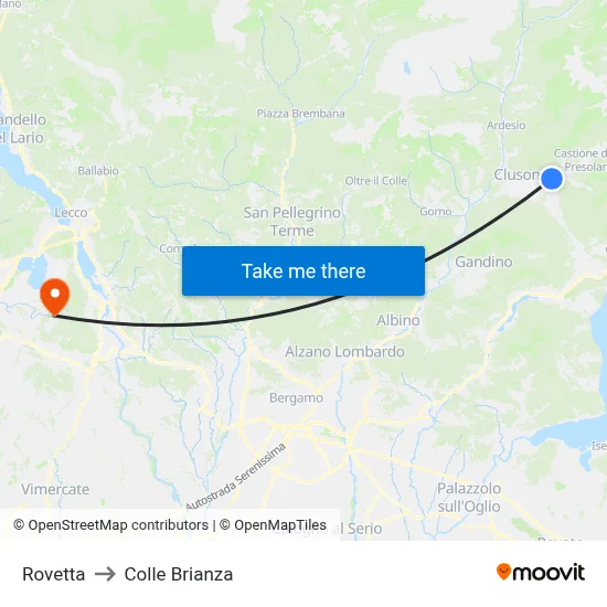 Rovetta to Colle Brianza map