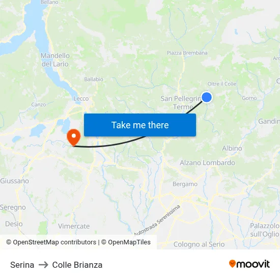 Serina to Colle Brianza map