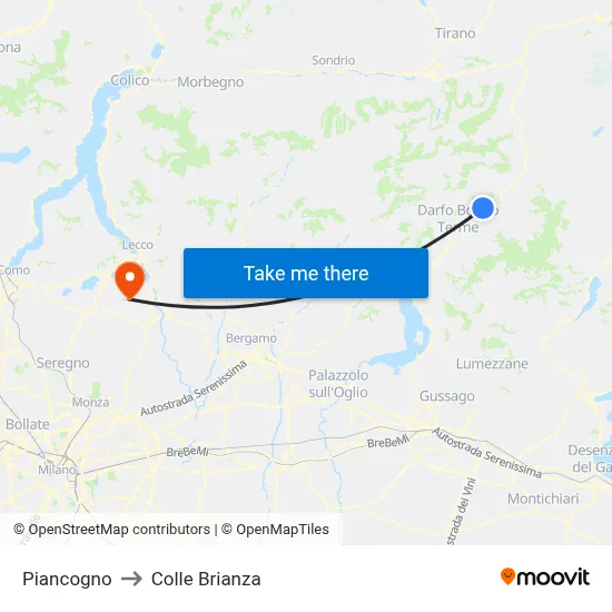 Piancogno to Colle Brianza map