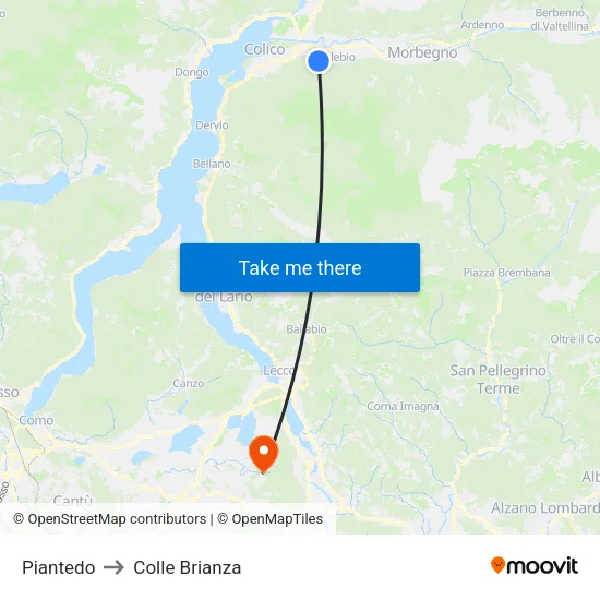 Piantedo to Colle Brianza map