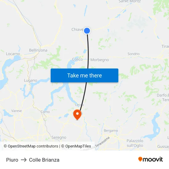 Piuro to Colle Brianza map