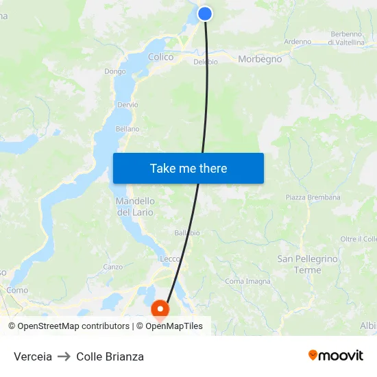 Verceia to Colle Brianza map