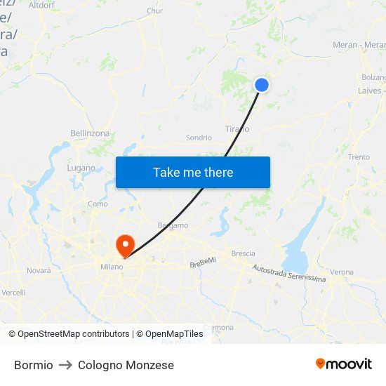 Bormio to Cologno Monzese map