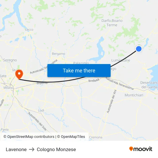 Lavenone to Cologno Monzese map