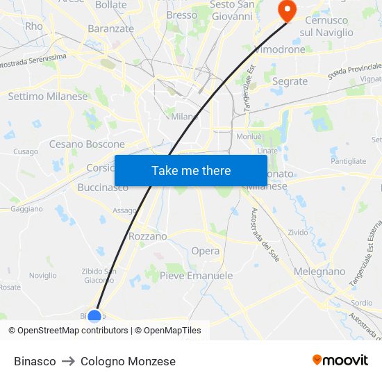 Binasco to Cologno Monzese map