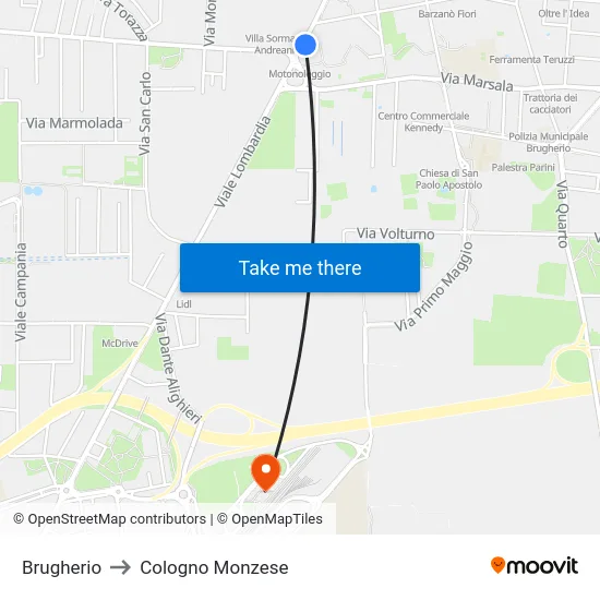 Brugherio to Cologno Monzese map