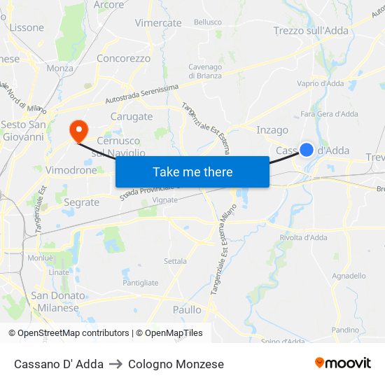 Cassano D' Adda to Cologno Monzese map