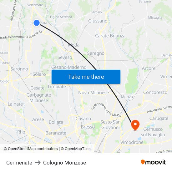 Cermenate to Cologno Monzese map