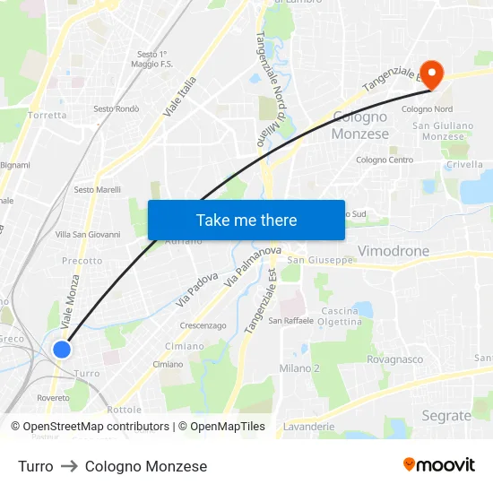 Turro to Cologno Monzese map