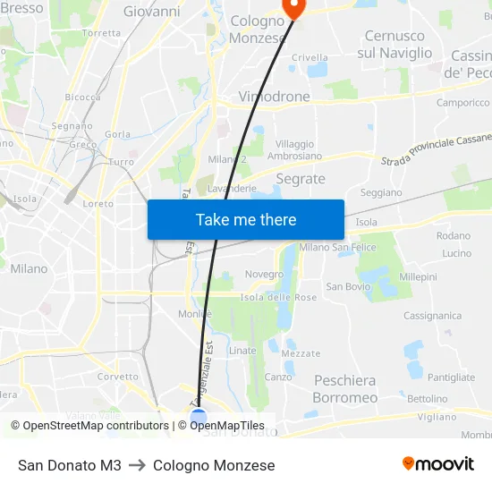 San Donato M3 to Cologno Monzese map