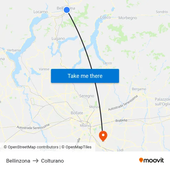 Bellinzona to Colturano map