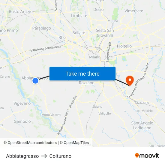 Abbiategrasso to Colturano map