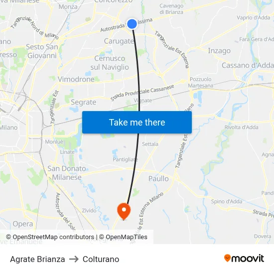 Agrate Brianza to Colturano map