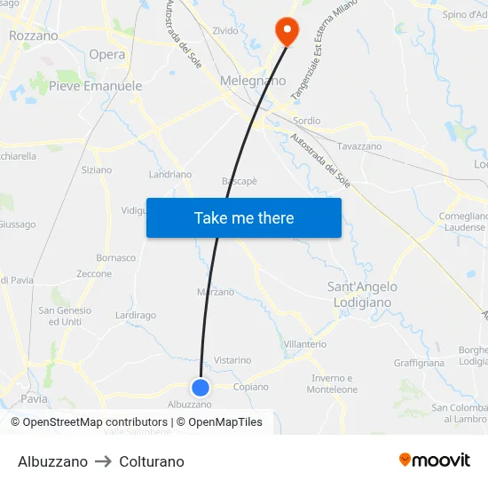Albuzzano to Colturano map