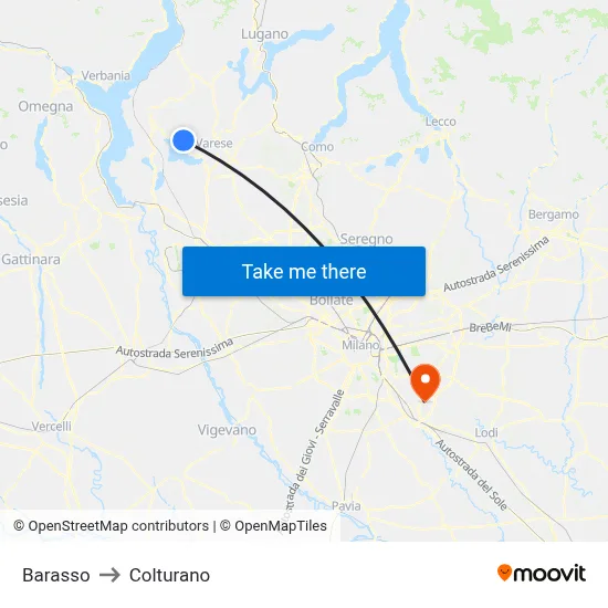 Barasso to Colturano map