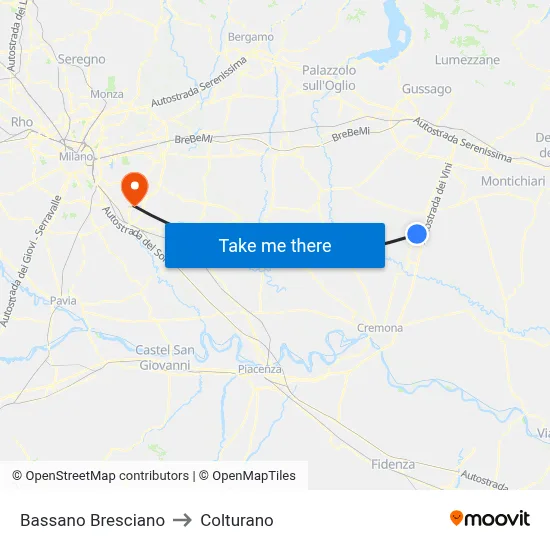 Bassano Bresciano to Colturano map