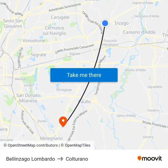 Bellinzago Lombardo to Colturano map