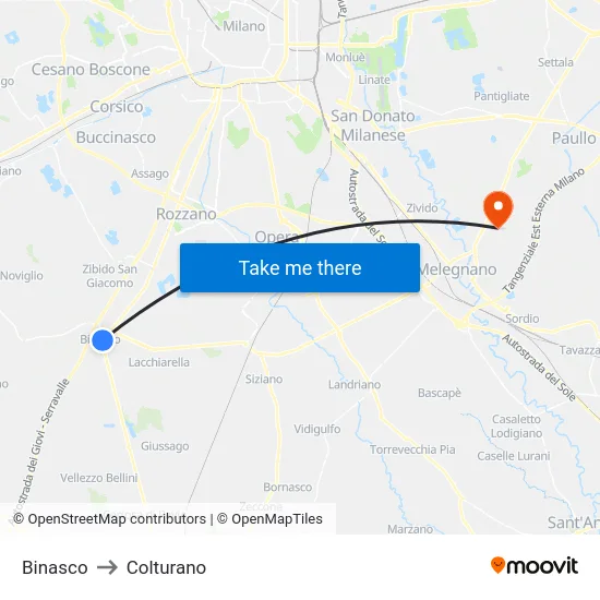 Binasco to Colturano map