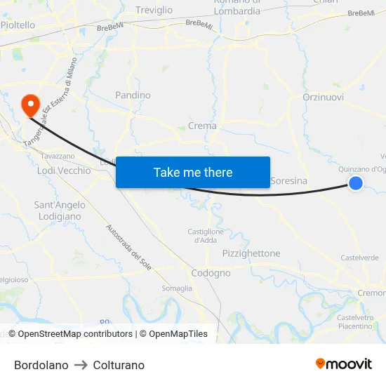Bordolano to Colturano map